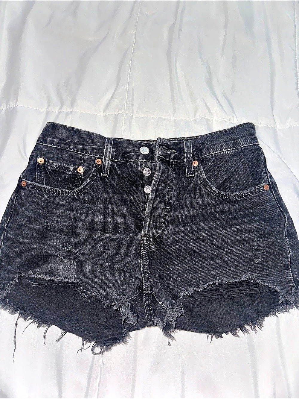 Levi's Premium 501 Cutoff Black Denim Jean Shorts Waist 27